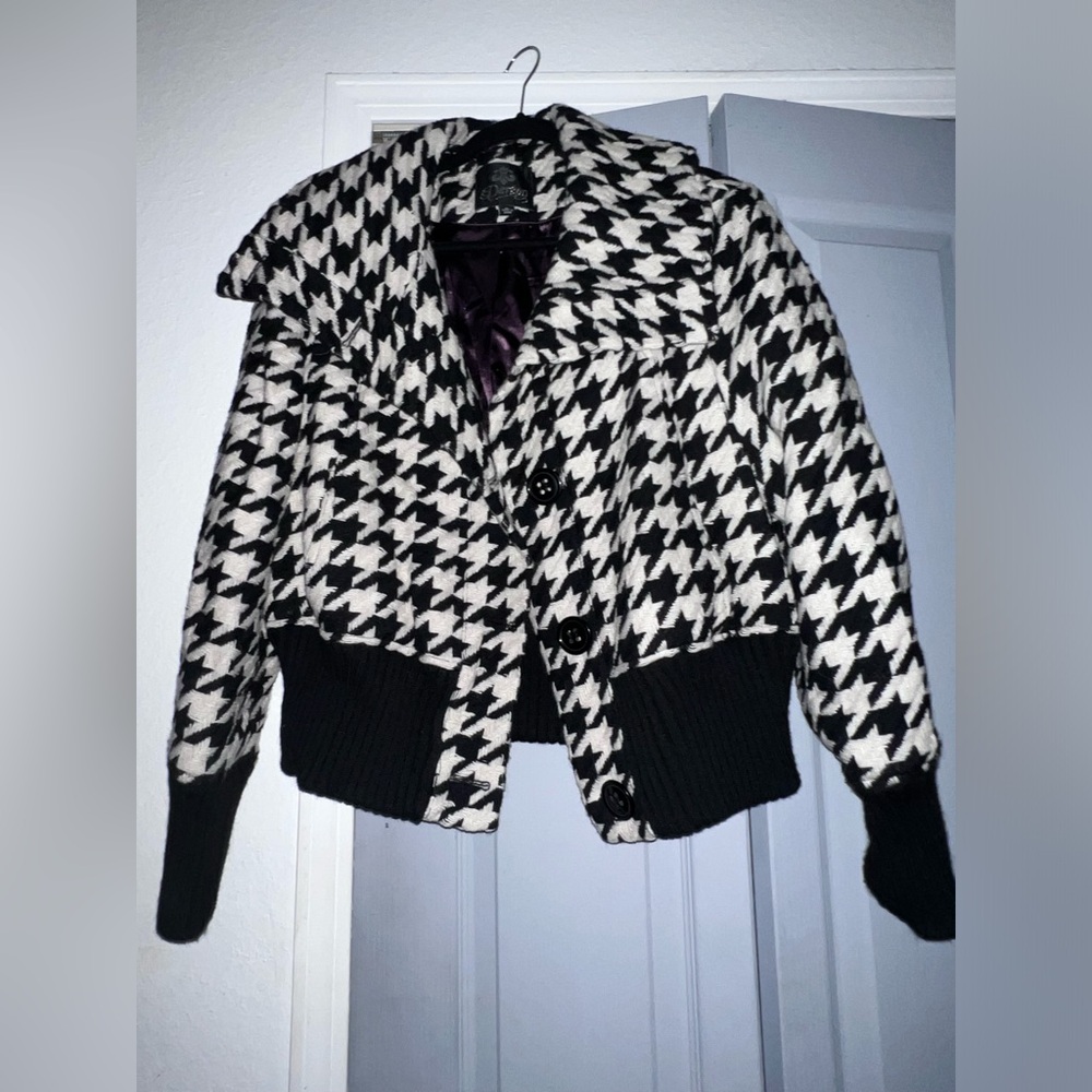 🖤Dereon button up bomber style houndstooth jacket size XL